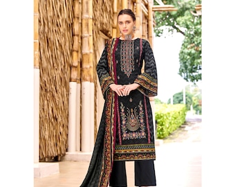 Pakistani Indian Ethnic Wear Designer Printed Shalwar Kameez Dupatta Dresses Gorgeous Women's Wear Cotton Straight Trouser Pant-Palazzo Suit