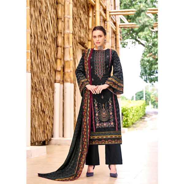 Designer di abbigliamento etnico indiano pakistano stampato Shalwar Kameez Dupatta Abiti da donna Splendidi pantaloni dritti in cotone Pantaloni-Palazzo