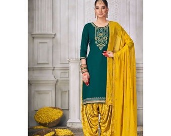 Women's Wear Designer Punjabi Patiyala Suit Pakistani Indian Ethnic Wear Handmade Embroidery Worked Beautiful Shalwar Kameez Dupatta Dresses