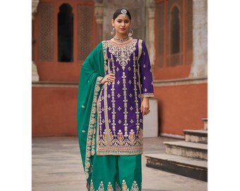 Eid-Ramadan Party Wear Salwar Kameez Palazzo Suits Pakistani Indian Wedding Wear Designer Heavy Embroidery Work Shalwar Kameez Dupatta Dress