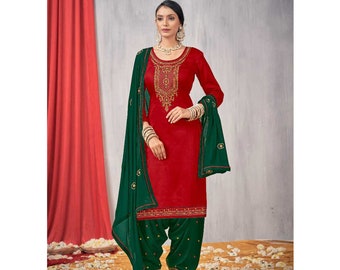 Women's Wear Punjabi Patiyala Suits Pakistani Indian Casual Wear Embroidery Handmade Worked Beautiful Jam Silk Salwar Kameez Dupatta Dresses