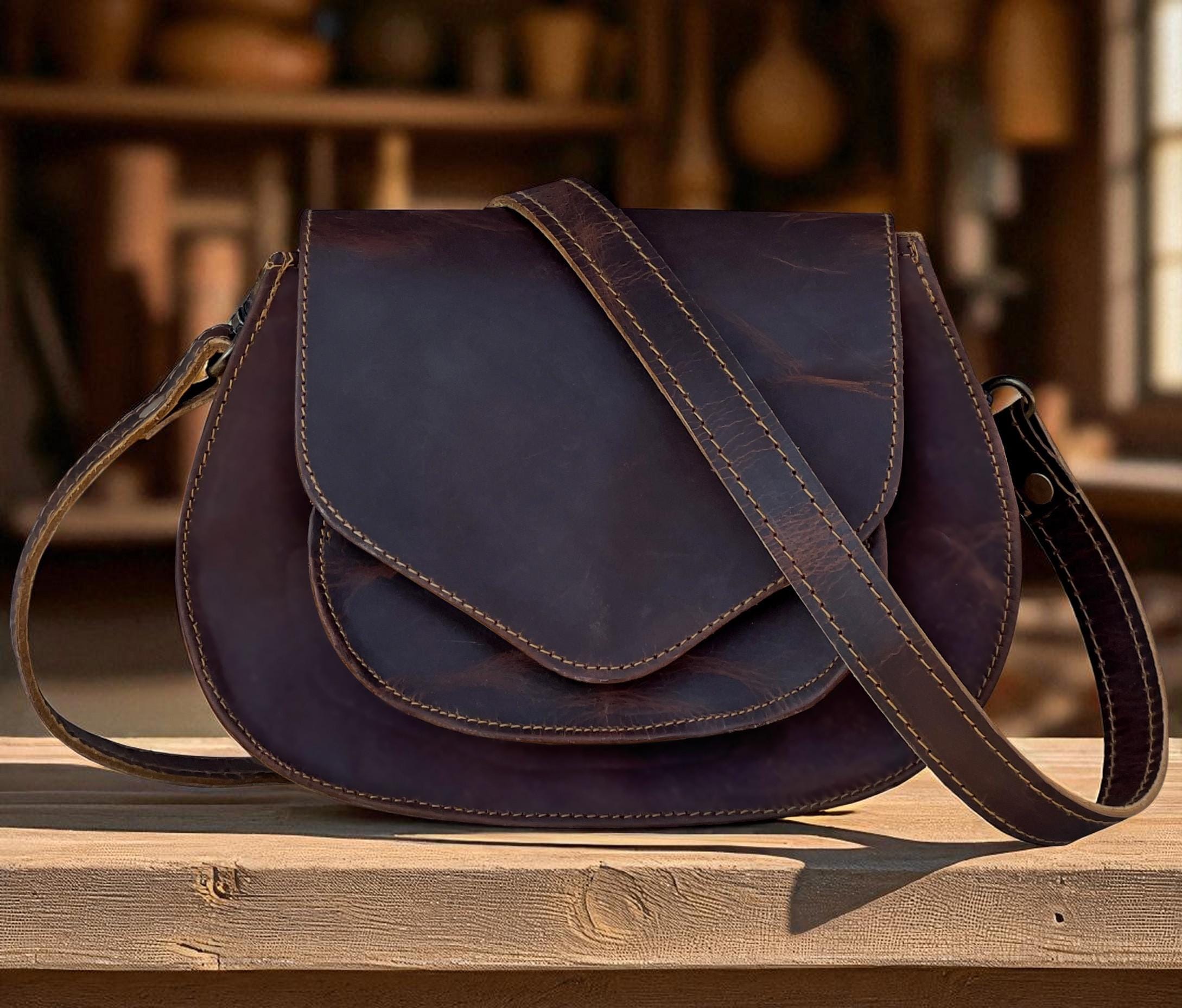 Genuine Leather Crossbody Bag , Small Saddle Purse, Shoulder Bag Sling Boho Handbags Gifts For Her , Gifts For Mom Daughter Adjustable Strap