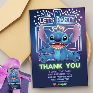 Tarjeta de agradecimiento de Lilo y Stitch Regalo de devolución de Stitch Pegatina de agradecimiento de Lilo y Stitch Descarga instantánea Recuerdo de fiesta de Stitch Etiqueta para bolsa de regalos de Stitch