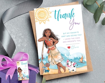 Baby Moana Danke-Karte Moana Geburtstag Gastgeschenke Baby Mädchen Moana Danke-Etikett Moana Gegengeschenk Moana Goodie Bag Moana Thema Label