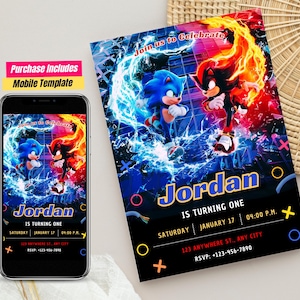 Modèle d'invitation de fête hérisson modifiable Invitation d'anniversaire Sonic Invitation d'anniversaire Sonic Super hérisson Boys Party inviter fête Sonic