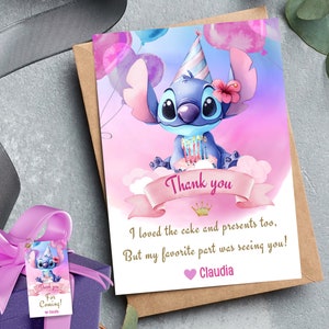 Tarjetas de agradecimiento para la fiesta de cumpleaños de Stitch Notas de agradecimiento temáticas de Lilo y Stitch hechas a mano para favores de fiesta para niños Lilo y Stitch gracias