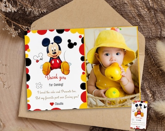 Mickey Mouse Thank You Photo Card Mickey Mouse Appreciation Image Mickey Mouse Gratitude Keepsake toon Mickey Thank You Card with Photo card