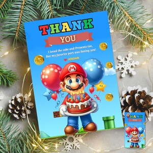 Bewerkbare Super Mario-bedankkaart Super Mario bedankt voor je komst naar mijn verjaardag Super Mario Bros Cadeaukaart Mario-feestkaart Mario-tags