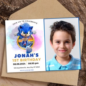 Invitation personnalisée avec photo Sonic Invitation Sonic le hérisson avec photo Invitation anniversaire Sonic avec photo Invitation fête d'anniversaire avec photo Sonic