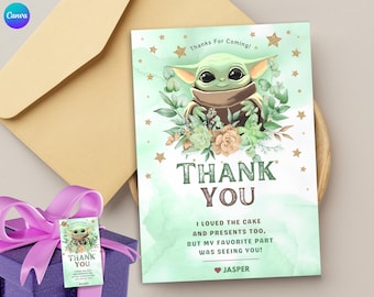 Tarjeta de agradecimiento de Grogu mandaloriano Etiqueta de regalo de devolución de Grogu mandaloriano de Star Wars Tarjeta de agradecimiento de Grogu de Star Wars Etiquetas mandalorianas
