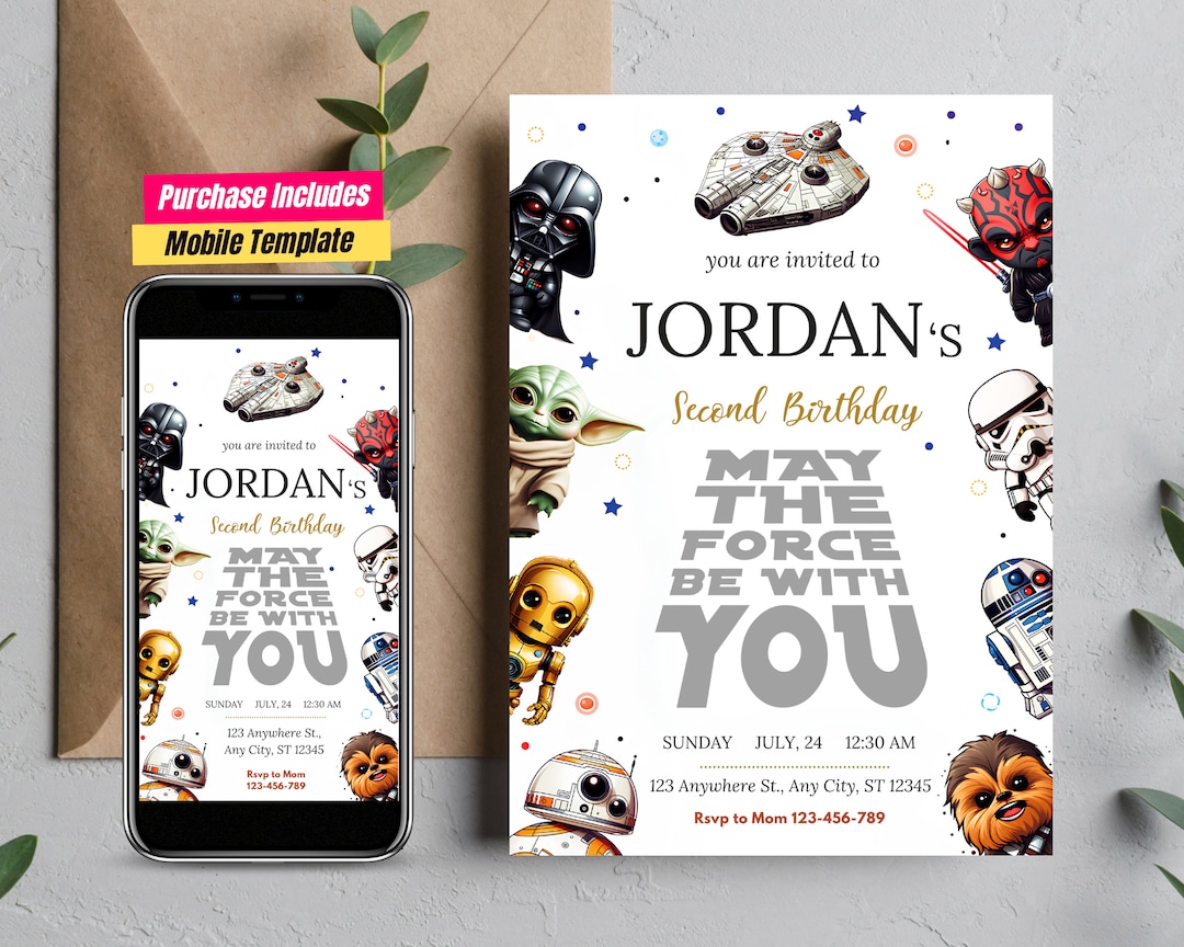 Custom Star Wars Birthday Invitation May the Force Be With You Starwars ...