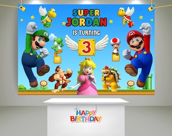 Super Mario Bros födelsedagsbanderoll Super Mario-banderoll Mario välkomstbanderoll Super Mario Party-banderoll Mario-tema födelsedagsbanderoll gamer-banderoll