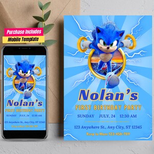Faire-part d'anniversaire Sonic Génial ! Fête Sonic The Hedgehog Invitation Sonic the Hedgehog Invitation anniversaire Sonic Invitation Sonic hérisson