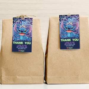 Etiqueta de agradecimiento de Lilo y Stitch Etiqueta de regalo de devolución de Stitch Etiqueta de agradecimiento de Lilo y Stitch Descarga instantánea Favor de fiesta de Stitch Bolsas de regalos de Stitch