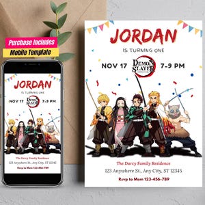 Anime Demon Slayer Birthday Invitation Customizable Anime Party Invite Demon Slayer Party Invite Manga Inspired Invitation for Birthday card