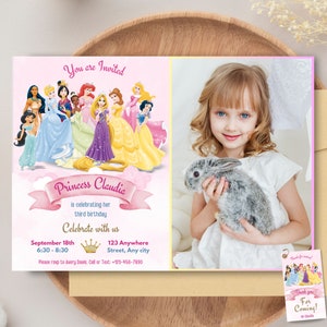 Carte photo d'invitation d'anniversaire de princesse pour fille Carte d'invitation photo princesse princesse fêtarde princesse célébration princesse bannière de toile de fond