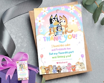 Tarjetas de agradecimiento de perro azul Notas de agradecimiento de dibujos animados lindos Conjunto de tarjetas de agradecimiento inspiradas en azul Diseño de perrito adorable Cachorro ilustrado Gracias