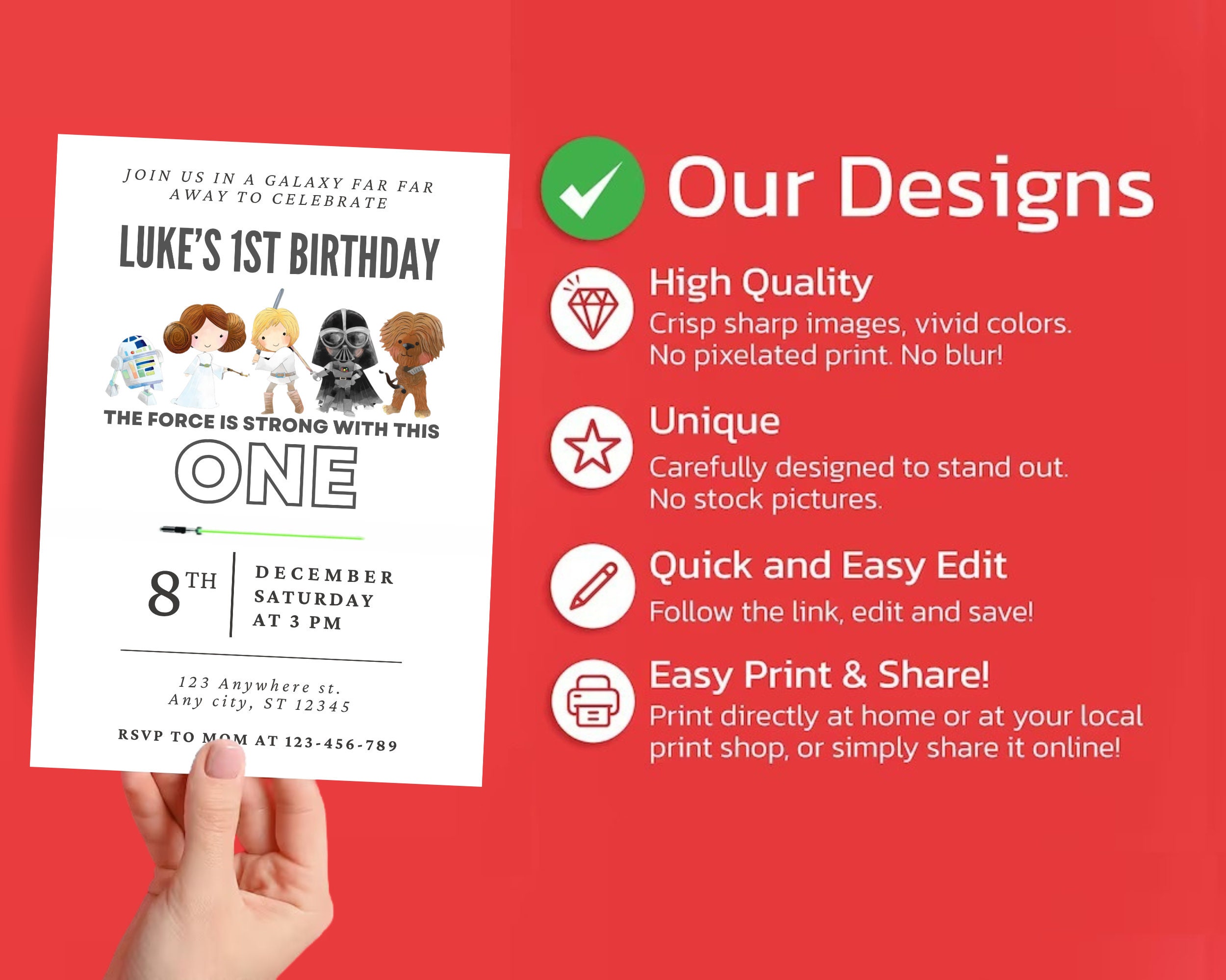 Star Wars Party Invitation the Force is Strong With This One Card Space ...