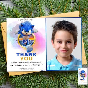 Carte de remerciement photo Sonic à téléchargement immédiat Cartes de remerciement Sonic avec photo, invitation imprimable Cartes de remerciement photo Sonic pour gamer