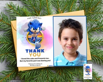 Sonic photo thank you card Instant Download Sonic thank you cards photo printable invitation Sonic picture thank you cards invitation gamer