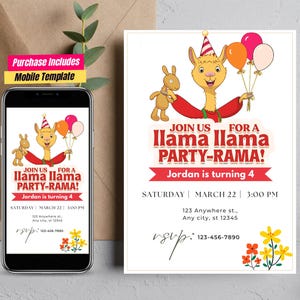 Lama Themed Geburtstag Pyjama Lama Party Einladung Lama Lama rot Pyjama Party einladen Slumber Lama Pyjama Party Karte Junge Red Lama einladen