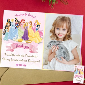 Carte de remerciement photo princesse fille princesse fête de remerciement avec photo carte cadeau princesse jasmin cendrillon belle aurore ariel blanche neige