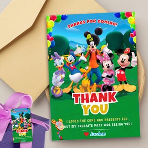 Tarjeta de agradecimiento de Mickey Mouse Regalo de devolución de Mickey Mouse Recuerdo de fiesta de Mickey Mouse Tarjeta de agradecimiento de Mickey Etiquetas de regalo de agradecimiento de Mickey y sus amigos