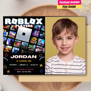 Roblox Party einladen Roblox Geburtstags-Foto-Einladung Roblox Einladung mit Foto Videospiel Roblox Einladung, Kinder Roblox Evite Gamer Karte