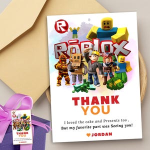 Cartes modifiables de fête de remerciement Roblox Autocollants de fête Roblox à téléchargement immédiat Modèle de carte de remerciement Roblox Carte de gratitude Roblox