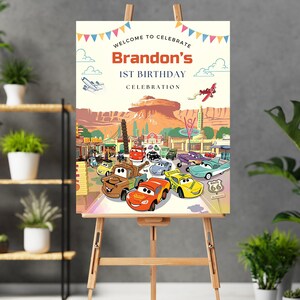Cars Birthday Party Welcome Sign Cars Lightning Birthday Welcome McQueen Birthday Party Sign Cars Birthday Party Invitation, Cars Lightning