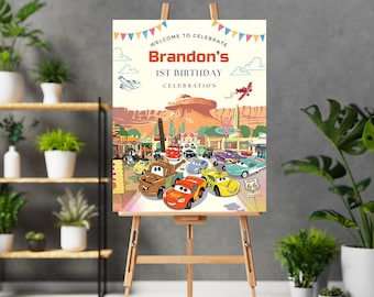 Cars Birthday Party Welcome Sign Cars Lightning Birthday Welcome McQueen Birthday Party Sign Cars Birthday Party Invitation, Cars Lightning