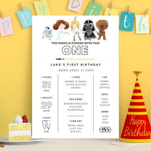 Invitación a la fiesta de cumpleaños de Star Wars inspirada en Milestone La fuerza es fuerte con este póster de hito Invitación de cumpleaños de Star Wars