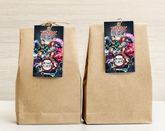 Cadeaukaartjes voor anime Demon Slayer-thema Op anime geïnspireerde cadeaukaartjes Cadeaukaartjes voor verjaardagsfeestje Cadeaukaartjes Demon Slayer-cadeaukaartjes op manga geïnspireerde etiketten Demon Slayer-feesttag