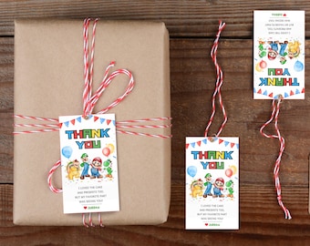 Etiquetas de agradecimiento editables de Mario Etiquetas de recuerdo de fiesta de cumpleaños de Mario y Luigi Etiquetas temáticas de juegos Regalo de devolución de Super Mario Etiquetas de agradecimiento de Mario Bros