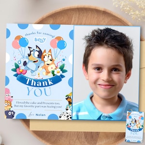 Blauwe bedankkaart voor puppy Blauwe bedankkaart voor hond Blauwe bedankkaart met foto van de hond