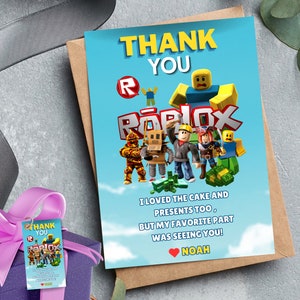 Cartões de festa de agradecimento Roblox editáveis Adesivos de festa de agradecimento Roblox Download instantâneo Modelo de cartão de agradecimento Roblox Download instantâneo Dígito