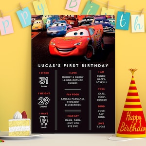Cars Birthday Party Milestone Cars Milestone Sign Cars movie theme Birthday Car cargo truck fire truck sports car tow car Milestone board