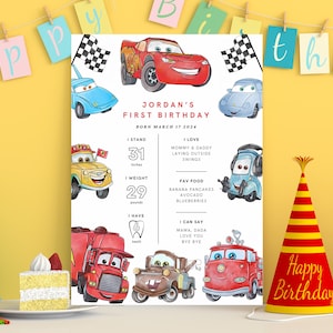 Cars Birthday Party Milestone Cars Milestone Sign Cars movie theme Birthday Car cargo truck fire truck sports car tow car Milestone board