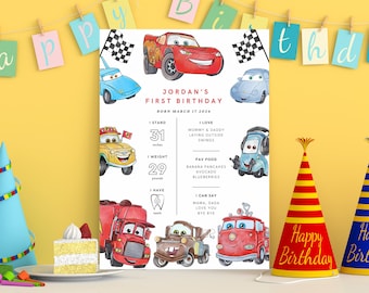 Cars Birthday Party Milestone Cars Milestone Sign Cars movie theme Birthday Car cargo truck fire truck sports car tow car Milestone board