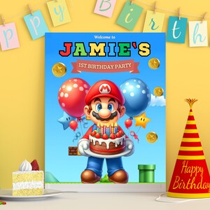 Super Mario Bros Willkommen Geburtstagskarte Super Mario Willkommen in der Welt Super Mario Geburtsanzeige Mario Geburtstag Willkommen Mario Banner