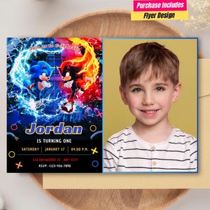 Faire-part d'anniversaire Sonic Impressionnant photo ! Sonic The Hedgehog Party Invitation Sonic the Hedgehog avec photo Invitation anniversaire Sonic hérisson