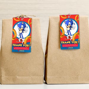 Etiquetas de agradecimiento con temática de Sonic Etiquetas de agradecimiento inspiradas en Sonic Etiquetas de agradecimiento de erizo azul Etiquetas de agradecimiento para obsequios de fiesta de Sonic Etiquetas de Sonic