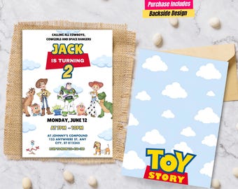 Printable Toy Story Birthday Invitation with Backside Design Editable Toy Story Birthday Toy Story Party Invite Woody & Buzz Lightyear card