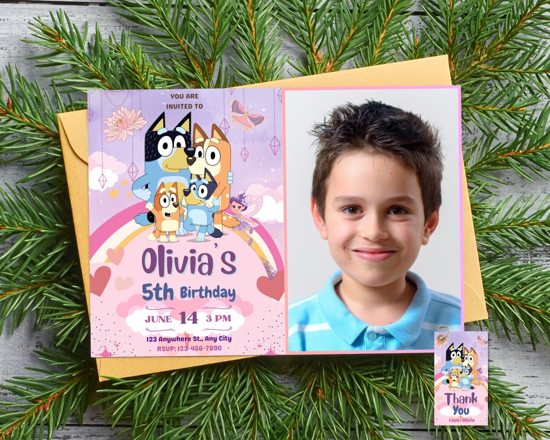 Blue Dog Birthday Invitation With Photo Blue Puppy Party Invite ...