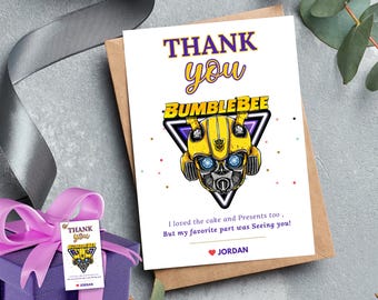 Transformers Bumblebee thank you card Bumble bee Transformers thank you party favor robot Invitation Transformer Bumblebee thanks for coming