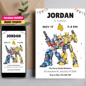 Convite Transformer Optimus Prime Design Bumblebee Autobot Tema Festa Cartão Robô Cartão para Festa Infantil Lembrancinhas Transformer Party card