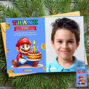 Carte de remerciement photo Super Mario Faveur de fête Super Mario Anniversaire de Mario Gratitude Reconnaissance de la fête de Super Mario Idée cadeau Super Mario Bros