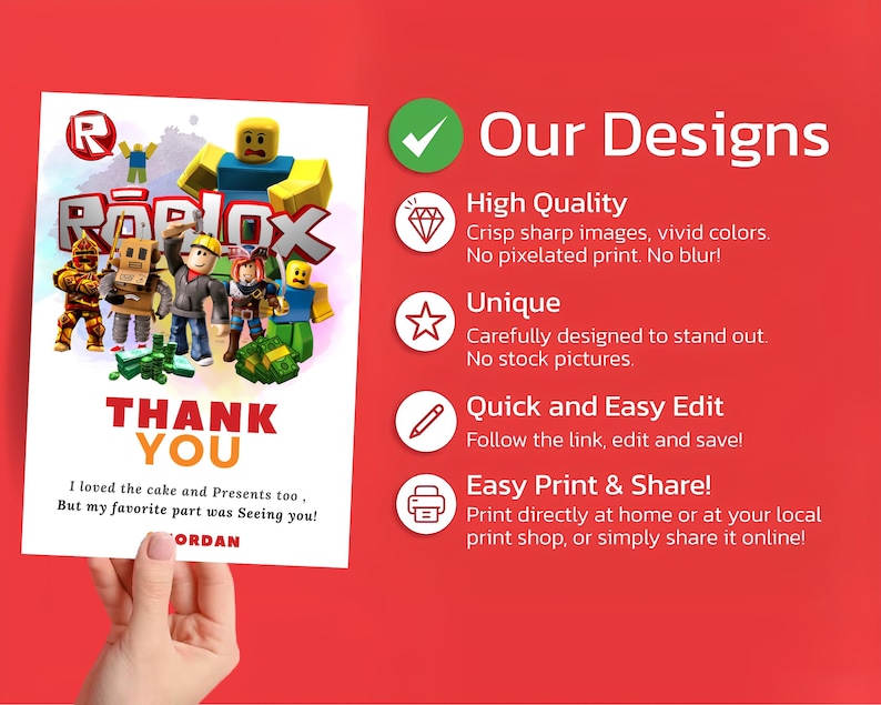 Thank You Rox Editable Roblox Thank You Party Cards Roblox Thank You Party Stickers ...