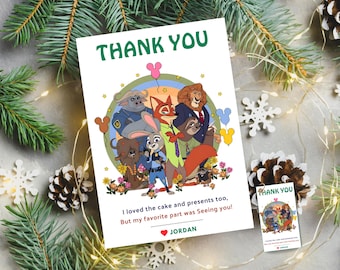 Fiesta de cumpleaños con temática de Zootopia Tarjeta de agradecimiento de cumpleaños de Zootopia Set de regalo de devolución de Zootopia editable Recuerdo de fiesta de Zootopia Fiesta digital de Zootopia