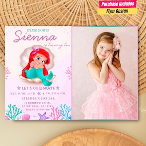 Little Mermaid Birthday Invitation with photo Ariel Birthday photo Template Princess Ariel Photo Invitation Little Mermaid Ariel Invitation